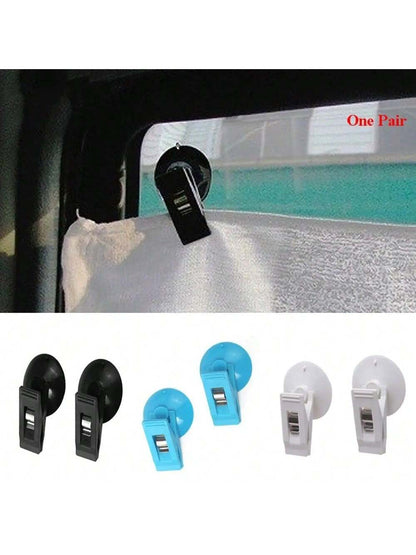 2pcs Car Interior Window Clip Mount Black Suction Cap Clip Plastic Sucker Removable Holder For Sunshade Curtain Towel Ticket