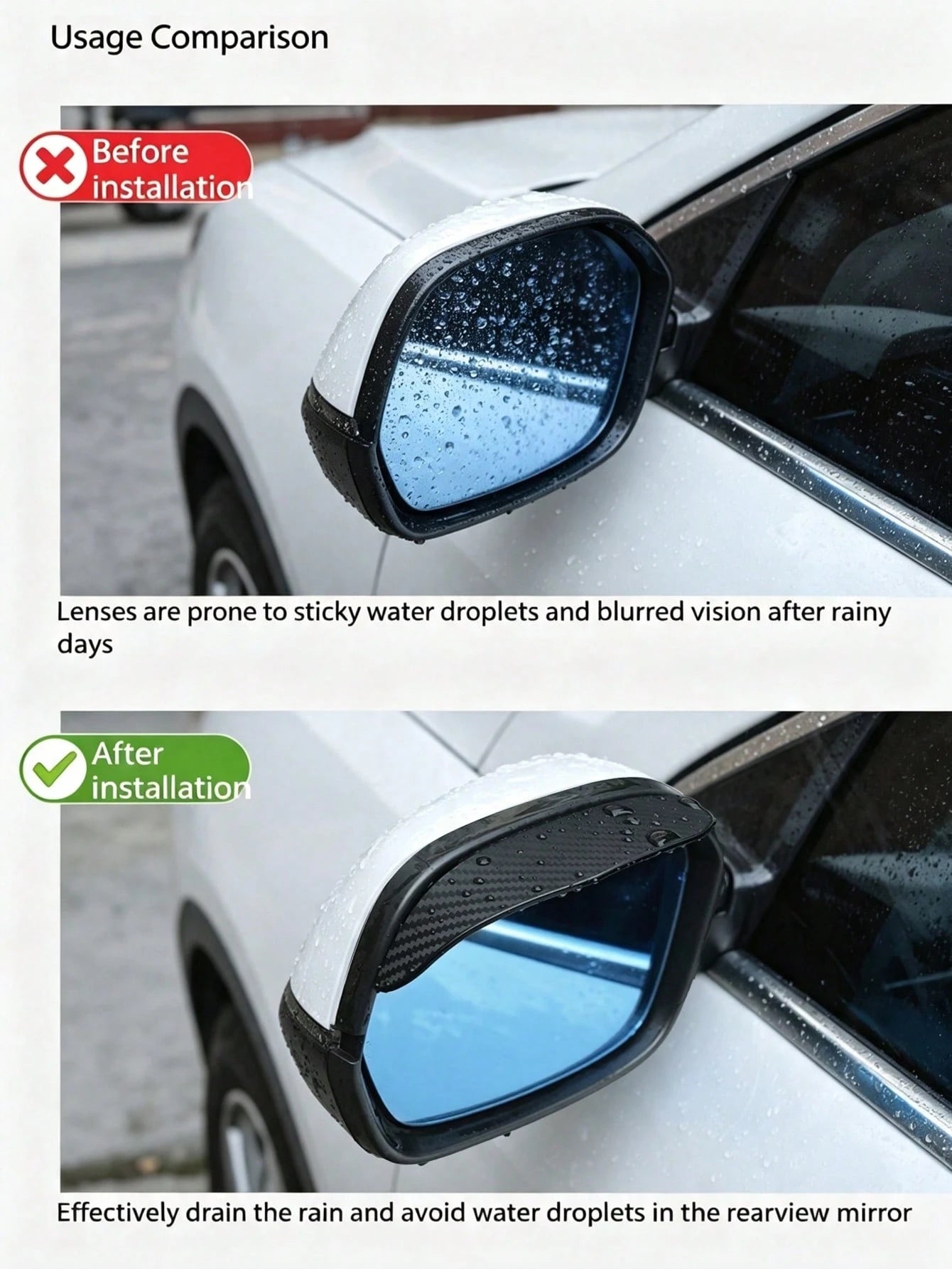 2pcs Car Rearview Mirror Rain Guards, Extra Wide & Large Side Mirror Rain Shields, Self-Adhesive Waterproof Anti-Glare Rearview Mirror Rain Covers Accessories, Suitable For Most Car Models