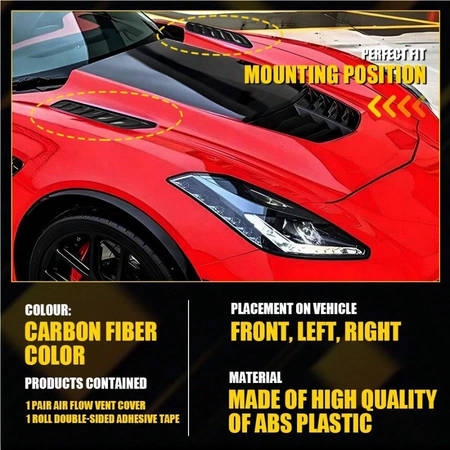 2PCS Carbon Fiber Car Side Fender Hood Bonnet Vent Air Flow Intake Scoop Cover E