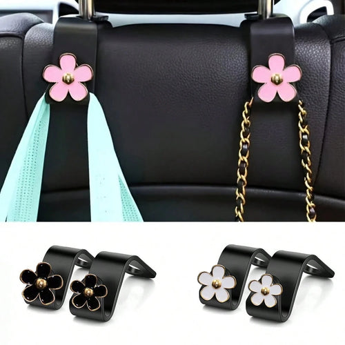 2Pcs Cute Flower Car Seat Back Storage Hook- Multifunctional Rear Seat Storage Hook, Non-Slip Load-Bearing Design, Space-Saving Car Interior Accessories, Car Storage Accessories