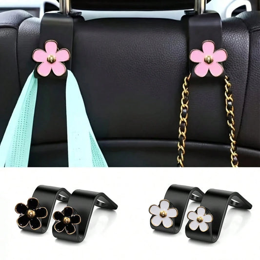 2Pcs Cute Flower Car Seat Back Storage Hook- Multifunctional Rear Seat Storage Hook, Non-Slip Load-Bearing Design, Space-Saving Car Interior Accessories, Car Storage Accessories