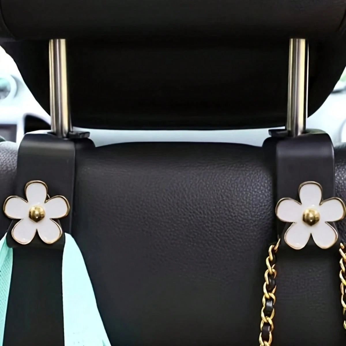 2Pcs Cute Flower Car Seat Back Storage Hook- Multifunctional Rear Seat Storage Hook, Non-Slip Load-Bearing Design, Space-Saving Car Interior Accessories, Car Storage Accessories