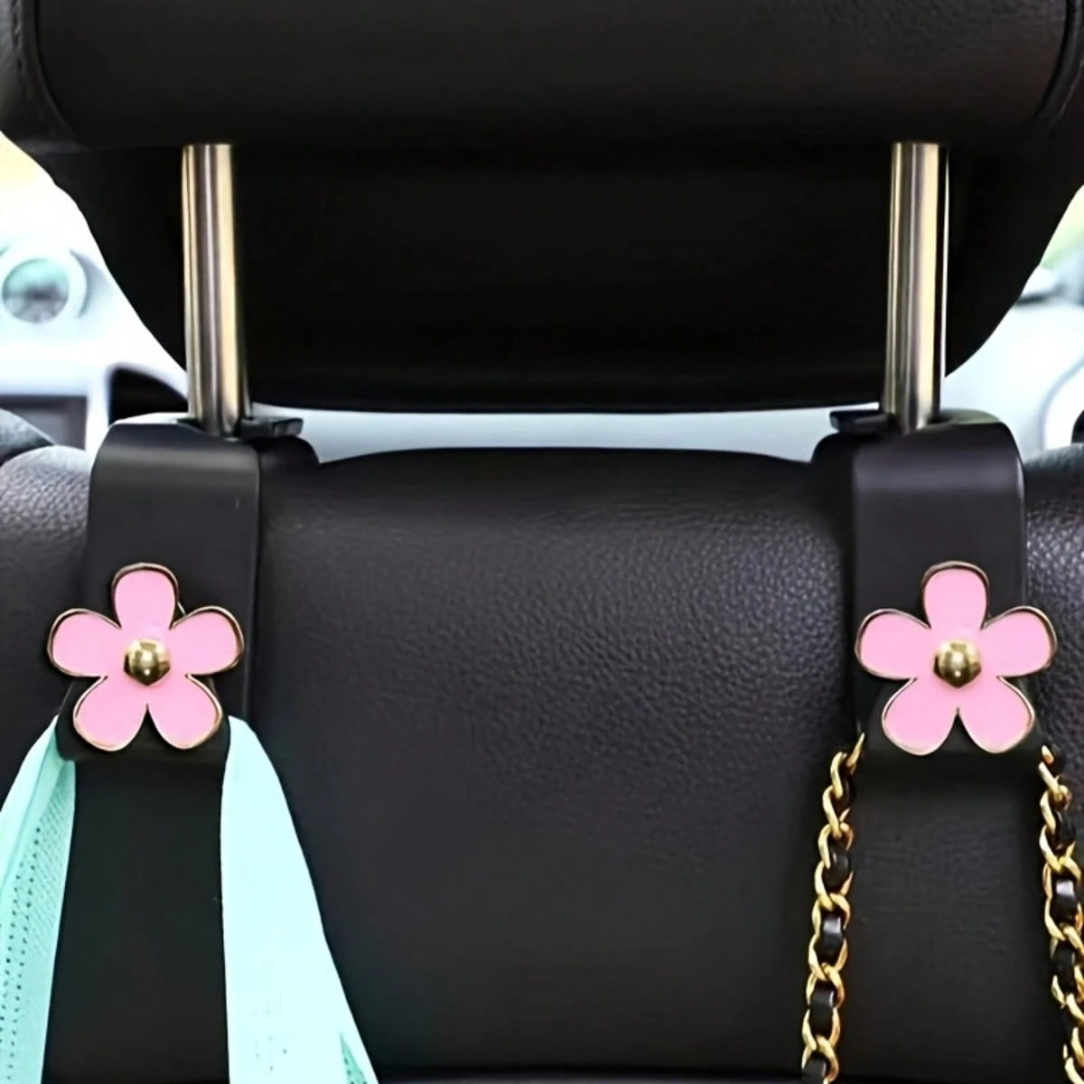2Pcs Cute Flower Car Seat Back Storage Hook- Multifunctional Rear Seat Storage Hook, Non-Slip Load-Bearing Design, Space-Saving Car Interior Accessories, Car Storage Accessories