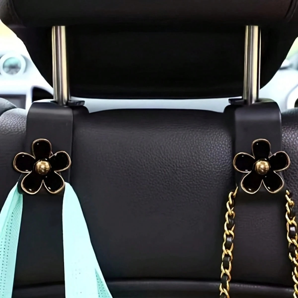 2Pcs Cute Flower Car Seat Back Storage Hook- Multifunctional Rear Seat Storage Hook, Non-Slip Load-Bearing Design, Space-Saving Car Interior Accessories, Car Storage Accessories