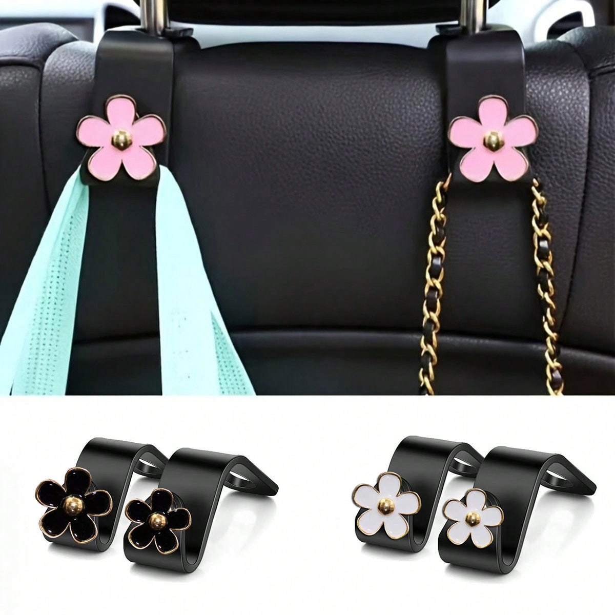 2Pcs Cute Flower Car Seat Back Storage Hook- Multifunctional Rear Seat Storage Hook, Non-Slip Load-Bearing Design, Space-Saving Car Interior Accessories, Car Storage Accessories