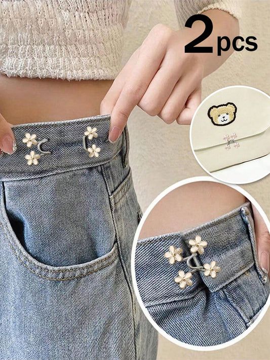 2pcs Flower Buckle Waist Cincher, Detachable Waist Clip Buckle Belt Accessory, No-Sew Waist Tightener