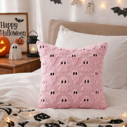 2Pcs Halloween Pillow Covers 18x18 Inch White Ghost Throw Pillow Cases Soft Plush Faux Fur Wool Couch Cushion Case For Chair Sofa Bedroom Living Room Home Decor