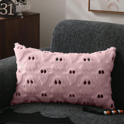 2Pcs Halloween Pillow Covers 18x18 Inch White Ghost Throw Pillow Cases Soft Plush Faux Fur Wool Couch Cushion Case For Chair Sofa Bedroom Living Room Home Decor
