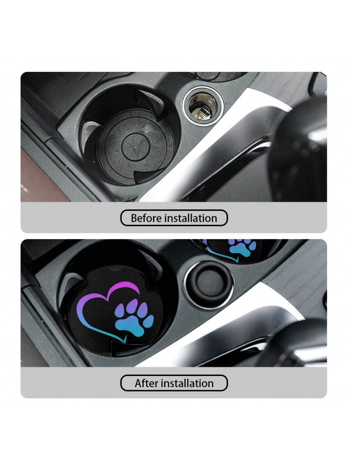 2pcs Heat Dog Paw Car Coasters For Women Men, Absorbent Drink Cup Car Holder Coasters With A Finger Notch For Car Decorations