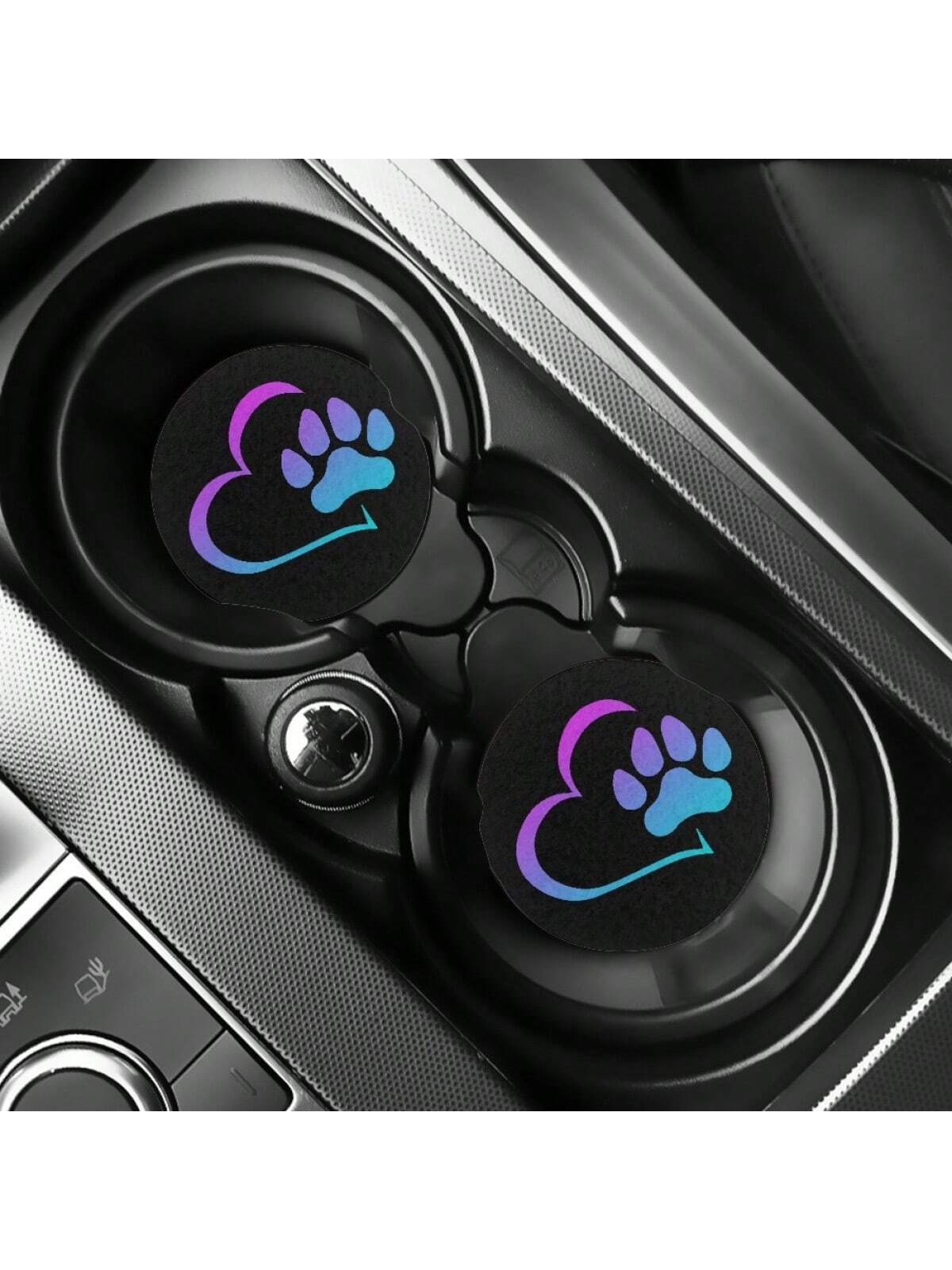 2pcs Heat Dog Paw Car Coasters For Women Men, Absorbent Drink Cup Car Holder Coasters With A Finger Notch For Car Decorations