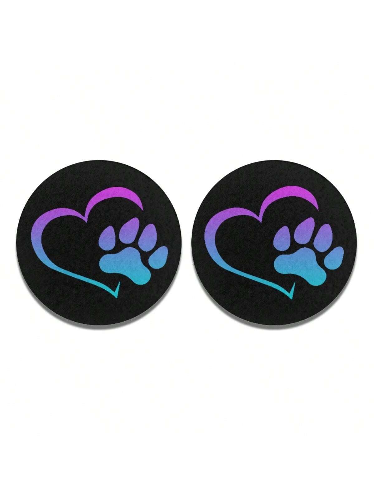 2pcs Heat Dog Paw Car Coasters For Women Men, Absorbent Drink Cup Car Holder Coasters With A Finger Notch For Car Decorations