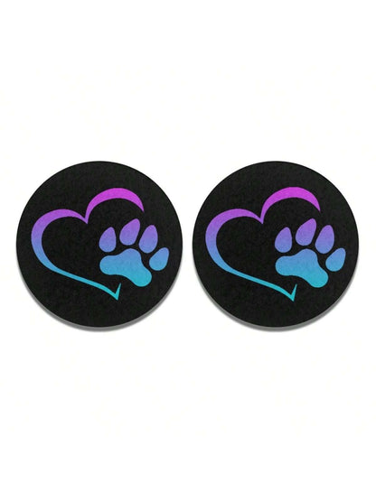 2pcs Heat Dog Paw Car Coasters For Women Men, Absorbent Drink Cup Car Holder Coasters With A Finger Notch For Car Decorations
