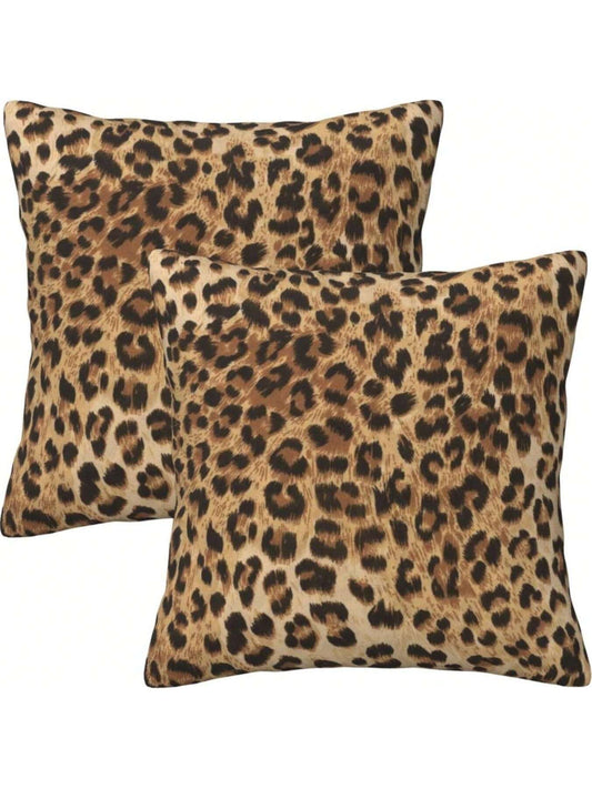 2pcs Leopard Print Decorative Pillow Covers, Suitable For Sofa Cushions, Modern Decorative Square Throw Pillows For Home Living Room, Bedroom, Mattress, Outdoor Use, Double-Sided Design, Pillow Insert