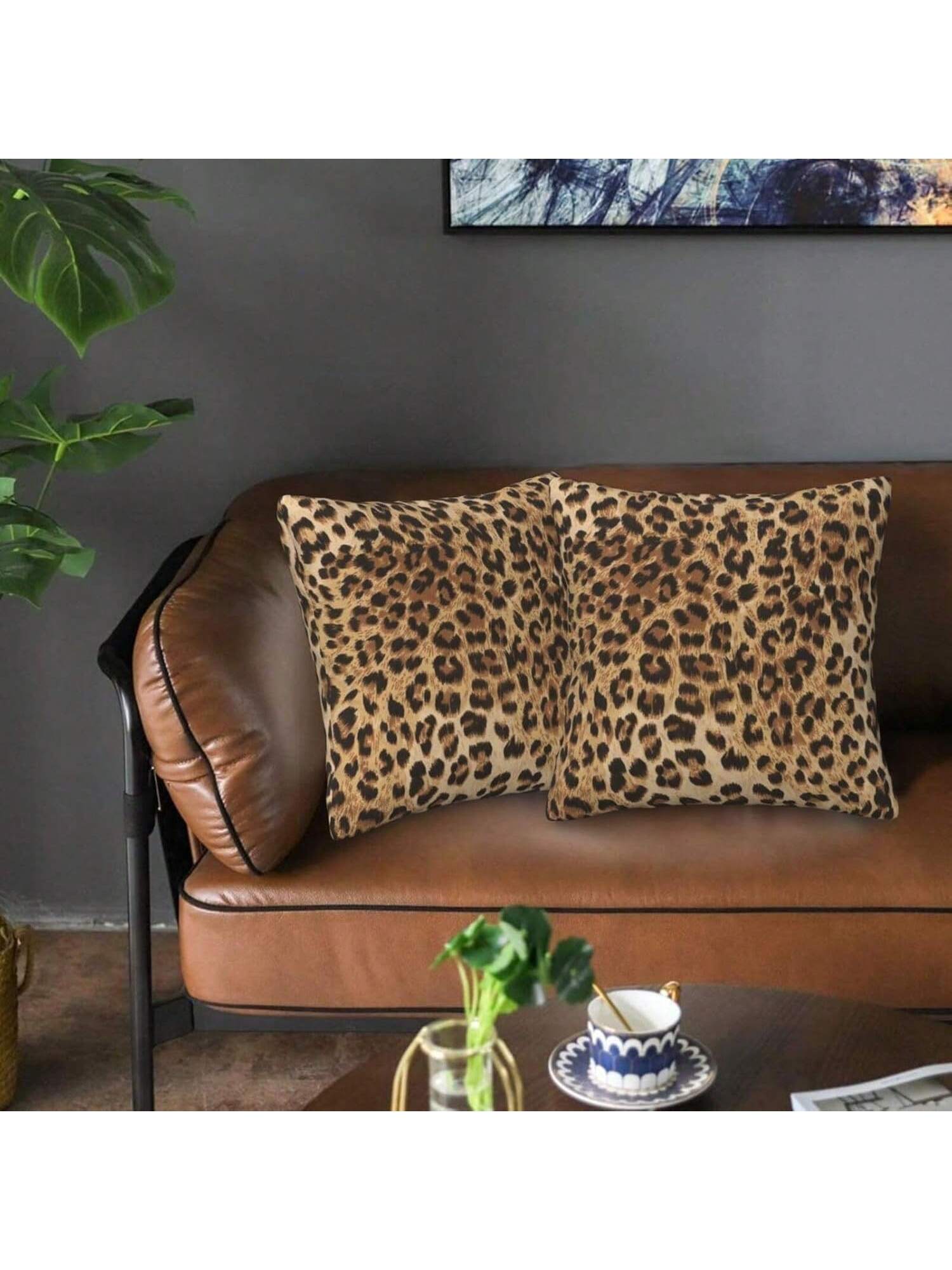 2pcs Leopard Print Decorative Pillow Covers, Suitable For Sofa Cushions, Modern Decorative Square Throw Pillows For Home Living Room, Bedroom, Mattress, Outdoor Use, Double-Sided Design, Pillow Insert