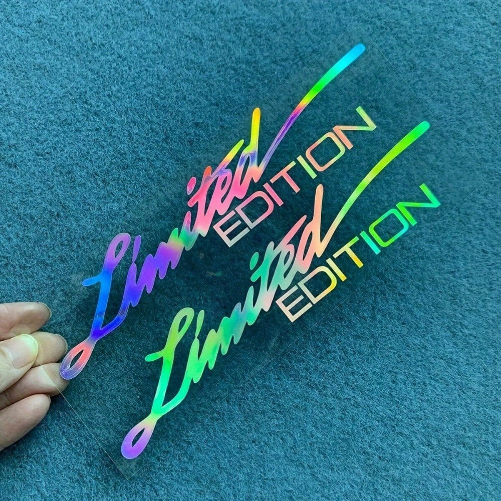 2pcs Limited Edition Reflective Car Stickers- Laser Cut Adhesive PVC Bicycle Stickers With English Letters- Disposable Use Vehicle Decals For Bumper And Windows