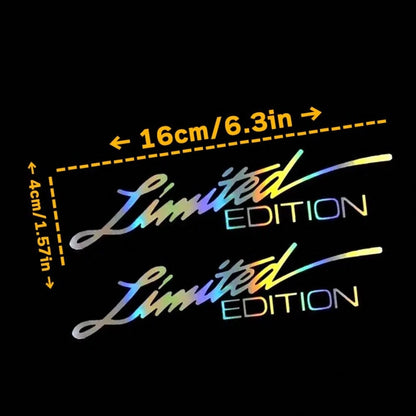 2pcs Limited Edition Reflective Car Stickers- Laser Cut Adhesive PVC Bicycle Stickers With English Letters- Disposable Use Vehicle Decals For Bumper And Windows