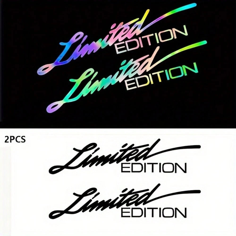 2pcs Limited Edition Reflective Car Stickers- Laser Cut Adhesive PVC Bicycle Stickers With English Letters- Disposable Use Vehicle Decals For Bumper And Windows