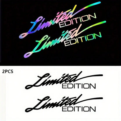 2pcs Limited Edition Reflective Car Stickers- Laser Cut Adhesive PVC Bicycle Stickers With English Letters- Disposable Use Vehicle Decals For Bumper And Windows
