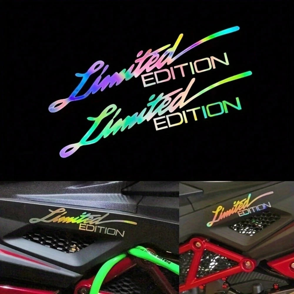2pcs Limited Edition Reflective Car Stickers- Laser Cut Adhesive PVC Bicycle Stickers With English Letters- Disposable Use Vehicle Decals For Bumper And Windows