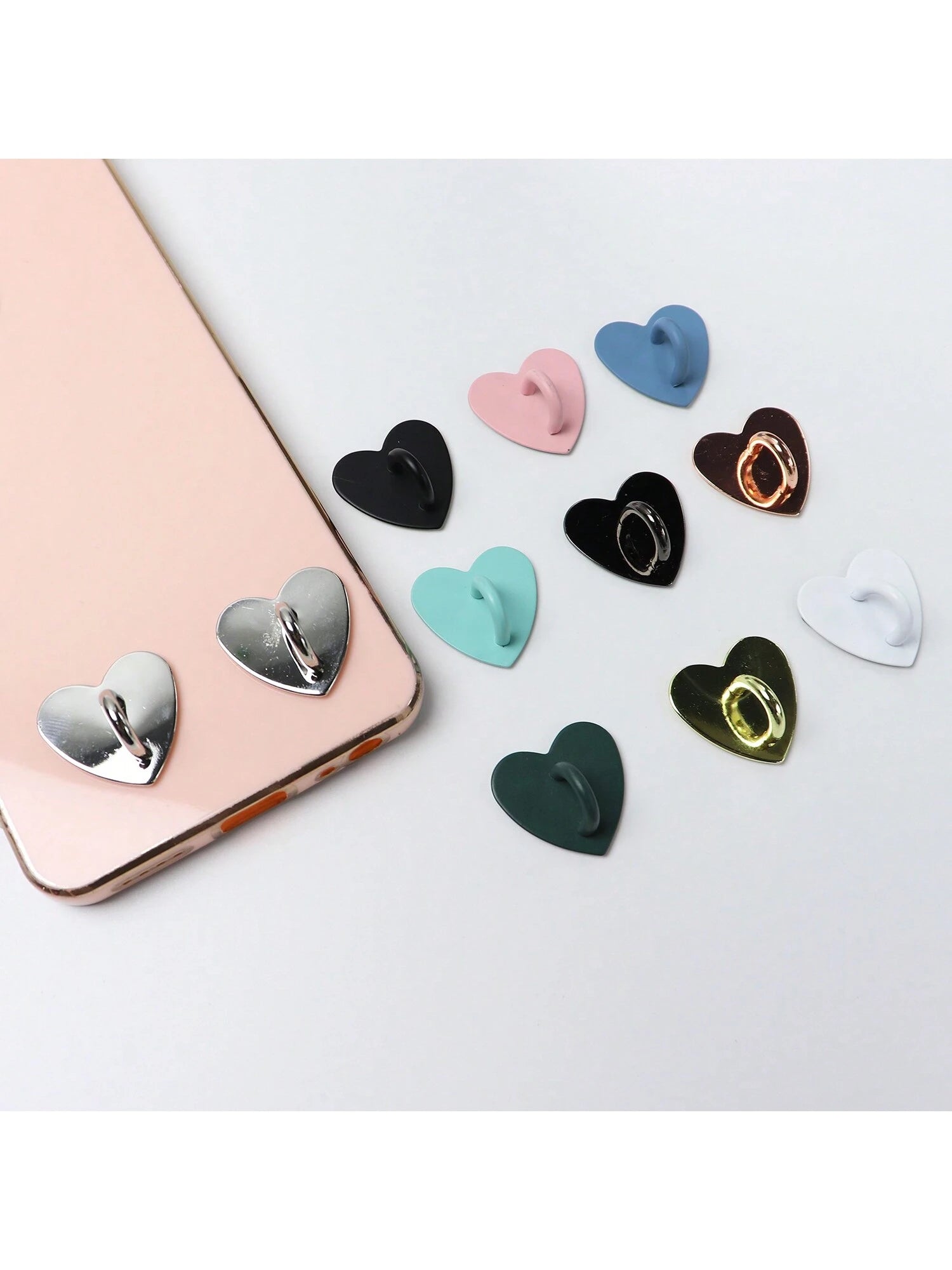 2pcs Metal Phone Case Decorative Accessories, Heart-Shaped Base, Pendant, Hanging Hook