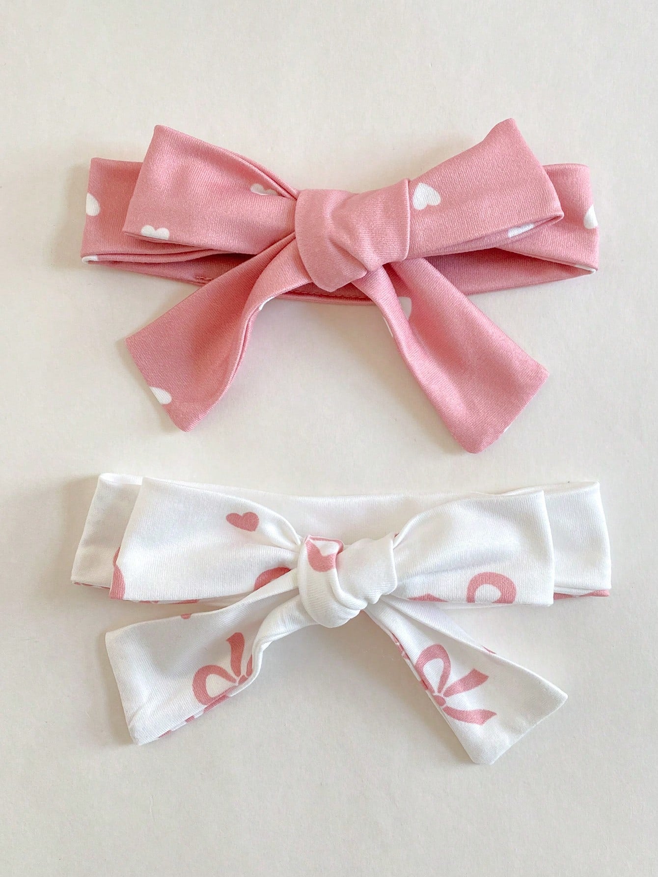2pcs Newborn Baby Girl Pink Baby Pink Pastel Bow Heart Cartoon Print Footed Jumpsuit Set With Headband Soft Comfortable Sleepwear Autumn Cute Kawaii