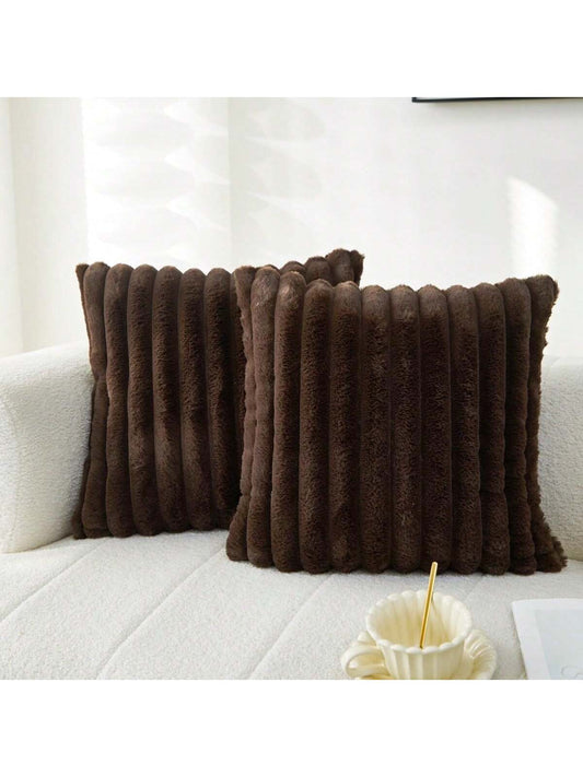 2pcs/Pack Striped Plush Pillow Cover, Modern Polyester Fluffy Square Soft Cushion Covers For Living Room, Sofa, Bedside, Home Use