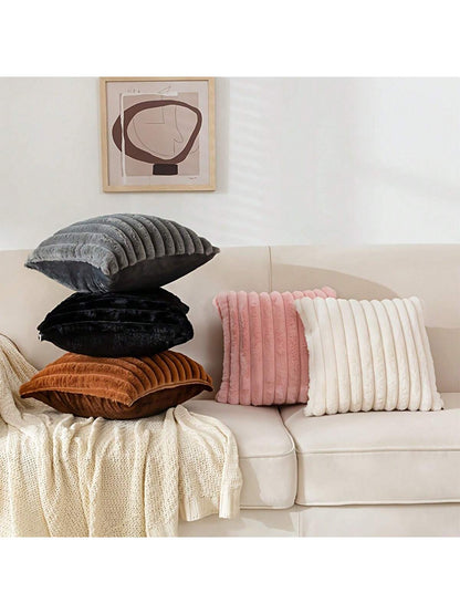 2pcs/Pack Striped Plush Pillow Cover, Modern Polyester Fluffy Square Soft Cushion Covers For Living Room, Sofa, Bedside, Home Use