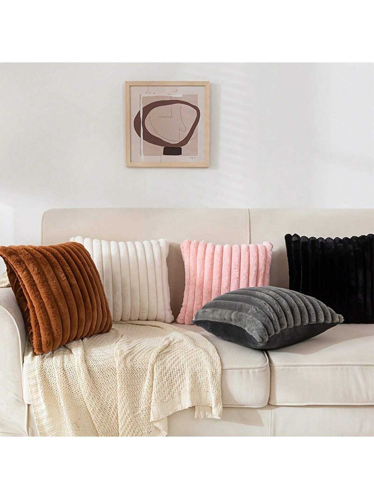 2pcs/Pack Striped Plush Pillow Cover, Modern Polyester Fluffy Square Soft Cushion Covers For Living Room, Sofa, Bedside, Home Use