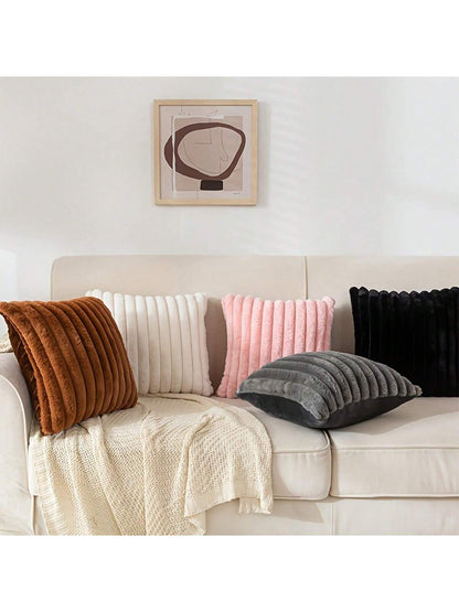 2pcs/Pack Striped Plush Pillow Cover, Modern Polyester Fluffy Square Soft Cushion Covers For Living Room, Sofa, Bedside, Home Use
