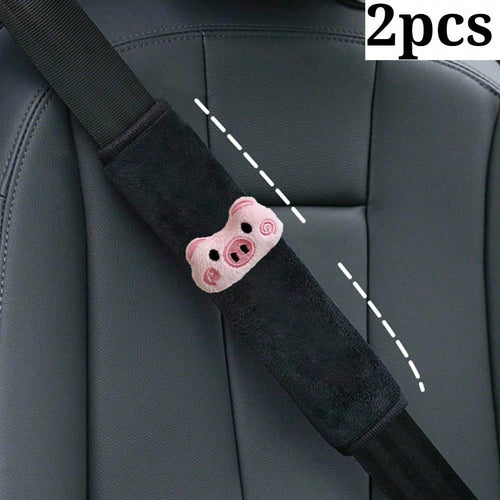2pcs Plush Pig Shoulder Pads, Car Seat Belt Shoulder Cushion, Women's Car Interior Accessories