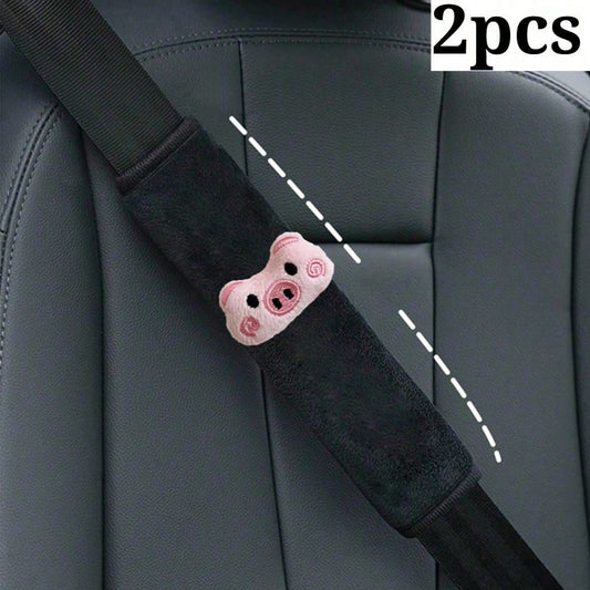 2pcs Plush Pig Shoulder Pads, Car Seat Belt Shoulder Cushion, Women's Car Interior Accessories