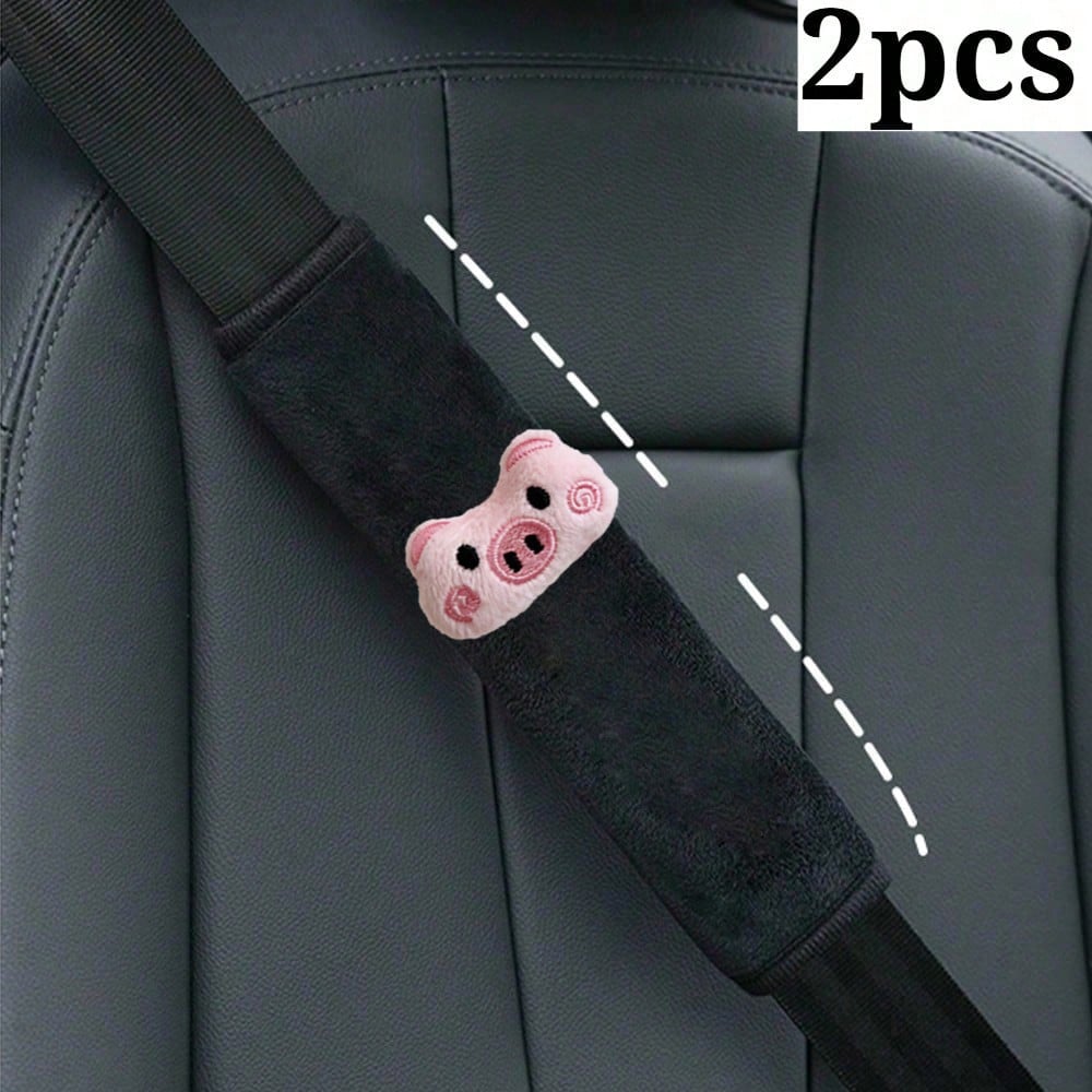 2pcs Plush Pig Shoulder Pads, Car Seat Belt Shoulder Cushion, Women's Car Interior Accessories