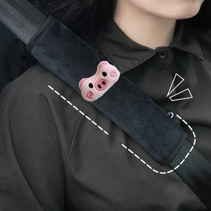 2pcs Plush Pig Shoulder Pads, Car Seat Belt Shoulder Cushion, Women's Car Interior Accessories