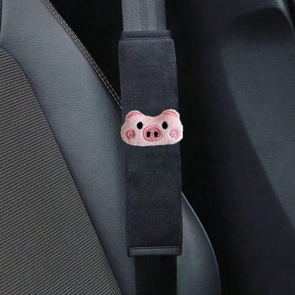 2pcs Plush Pig Shoulder Pads, Car Seat Belt Shoulder Cushion, Women's Car Interior Accessories