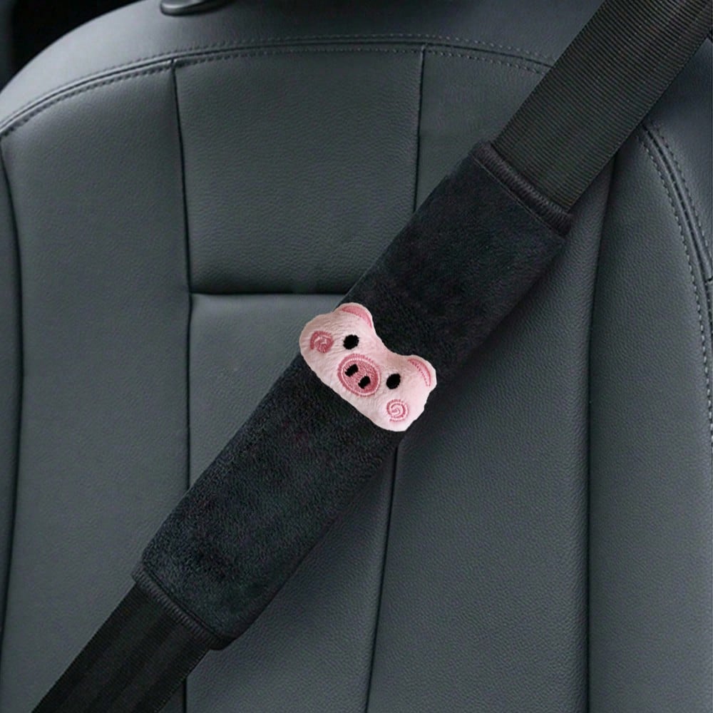 2pcs Plush Pig Shoulder Pads, Car Seat Belt Shoulder Cushion, Women's Car Interior Accessories