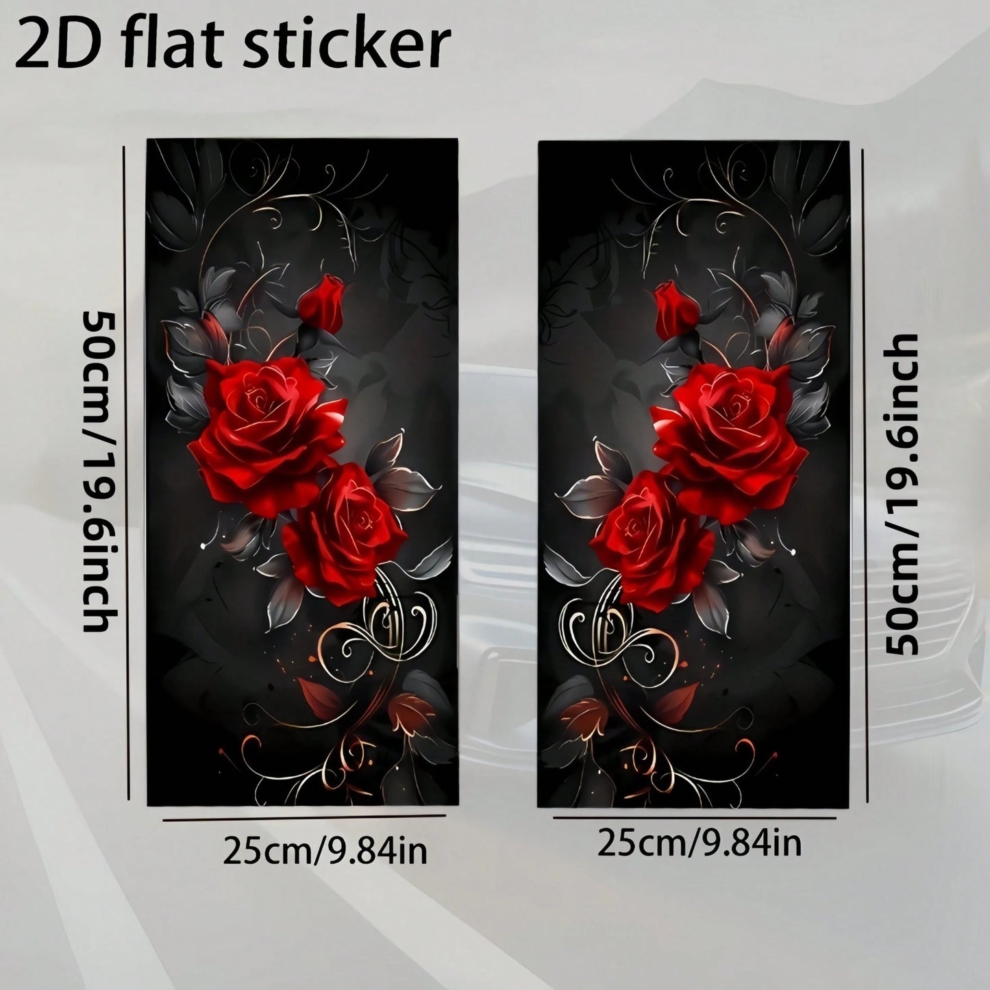 2Pcs Red Rose Car Pillar Stickers, Waterproof Scratch Resistant Self Adhesive Glossy Vinyl Car Door Decor Decals, Come With Foam Column Protection For Transportation