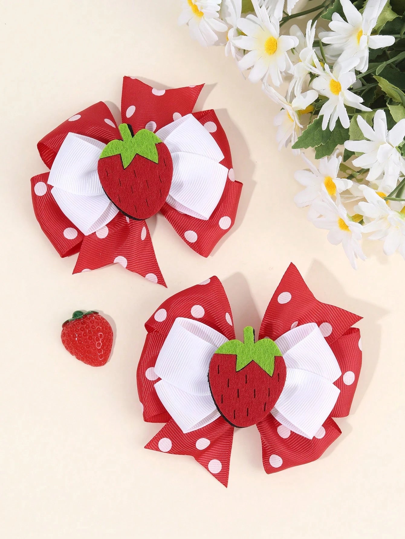 2pcs Red Strawberry Hair Clips, Cute Fruit Bow Hair Clips, Polka Dot Bow Hair Clips, Red Satin Bow Hair Clips, Children Hair Accessories, Valentine's Day Heart Gift