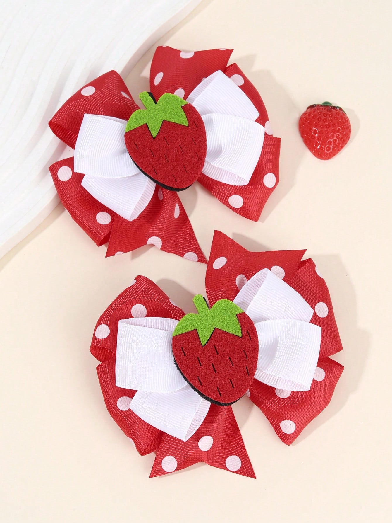 2pcs Red Strawberry Hair Clips, Cute Fruit Bow Hair Clips, Polka Dot Bow Hair Clips, Red Satin Bow Hair Clips, Children Hair Accessories, Valentine's Day Heart Gift