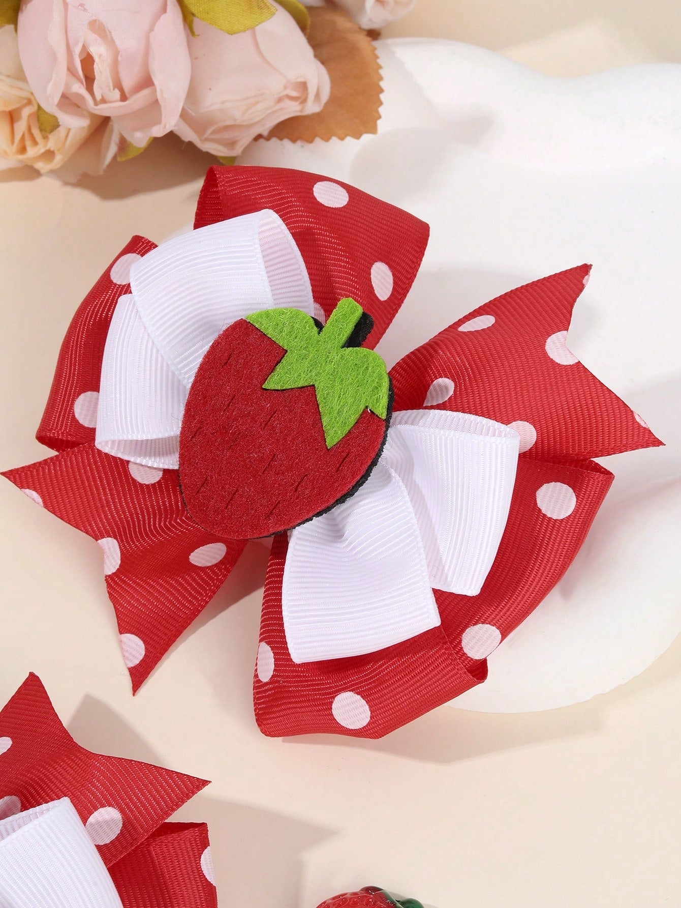 2pcs Red Strawberry Hair Clips, Cute Fruit Bow Hair Clips, Polka Dot Bow Hair Clips, Red Satin Bow Hair Clips, Children Hair Accessories, Valentine's Day Heart Gift