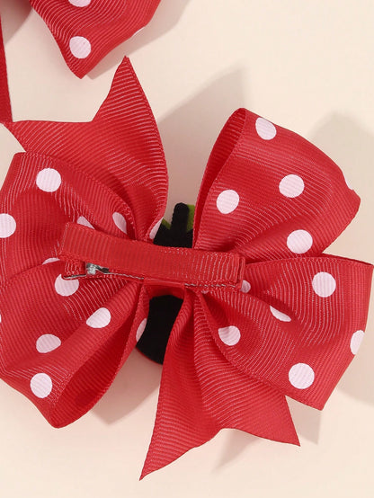 2pcs Red Strawberry Hair Clips, Cute Fruit Bow Hair Clips, Polka Dot Bow Hair Clips, Red Satin Bow Hair Clips, Children Hair Accessories, Valentine's Day Heart Gift