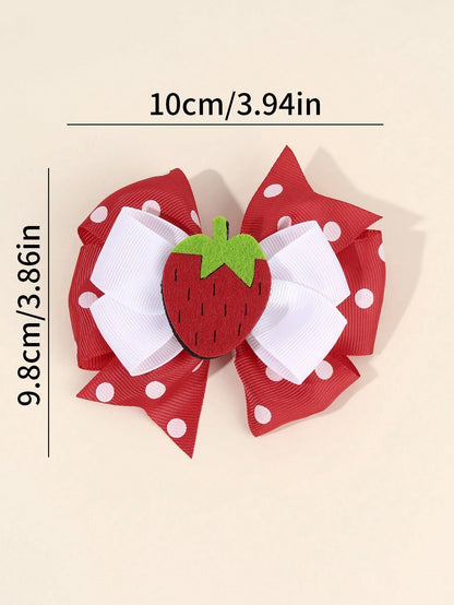 2pcs Red Strawberry Hair Clips, Cute Fruit Bow Hair Clips, Polka Dot Bow Hair Clips, Red Satin Bow Hair Clips, Children Hair Accessories, Valentine's Day Heart Gift