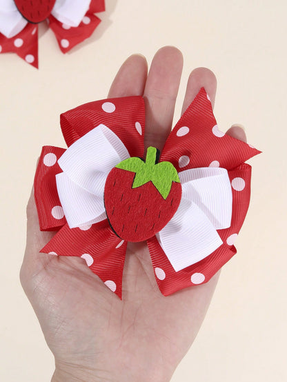2pcs Red Strawberry Hair Clips, Cute Fruit Bow Hair Clips, Polka Dot Bow Hair Clips, Red Satin Bow Hair Clips, Children Hair Accessories, Valentine's Day Heart Gift