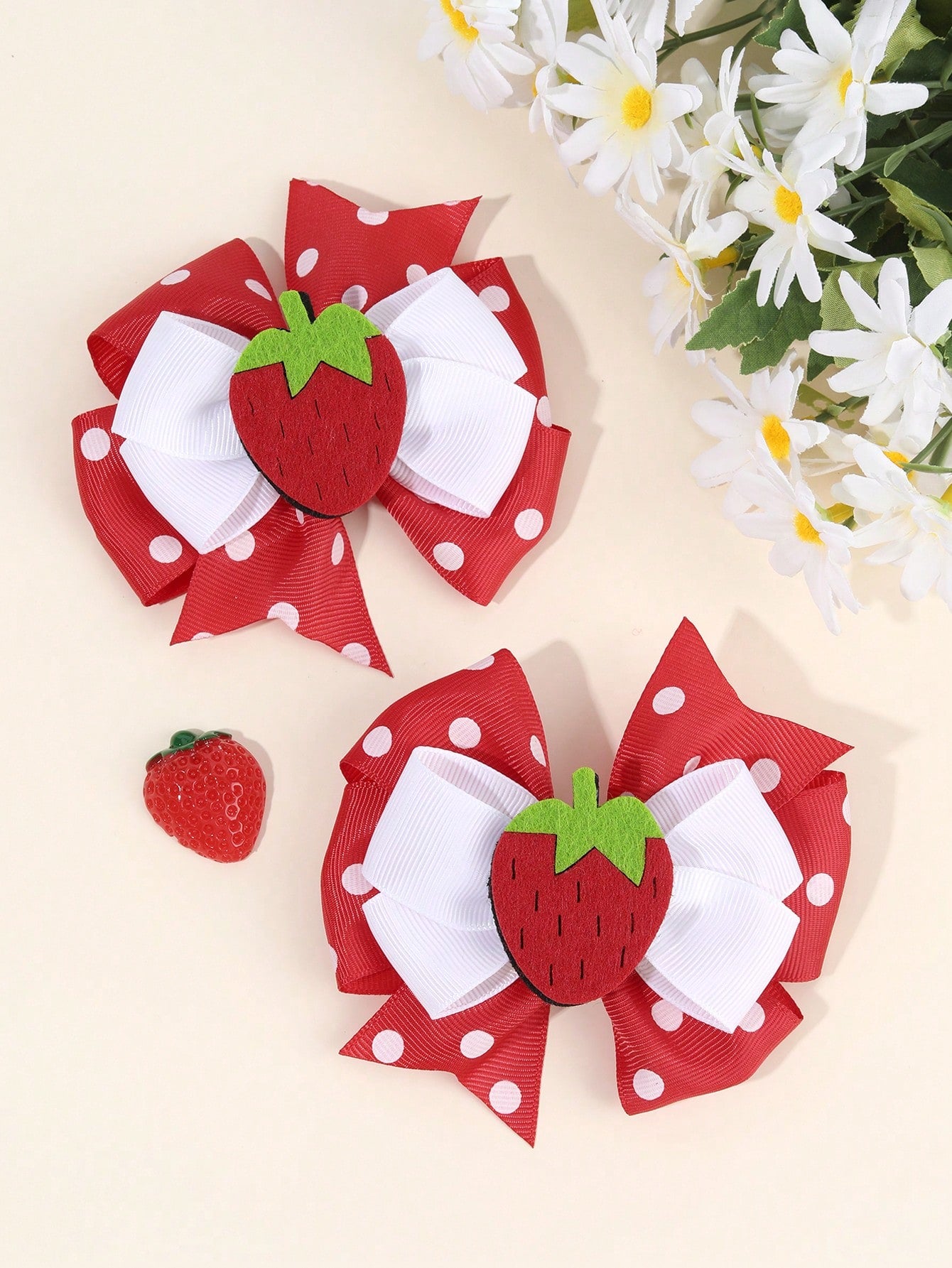 2pcs Red Strawberry Hair Clips, Cute Fruit Bow Hair Clips, Polka Dot Bow Hair Clips, Red Satin Bow Hair Clips, Children Hair Accessories, Valentine's Day Heart Gift