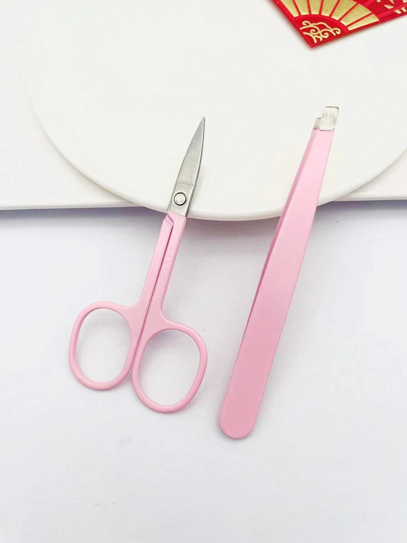 2pcs/Set, 1 Pink Eyebrow Scissors + 1 Pink Eyebrow Tweezer, Eyebrow Grooming Set, Beauty Tools, Suitable For Home And Commercial Use, Travel Friendly, Distribution, Gift For Girls, Home Decor, Vanity