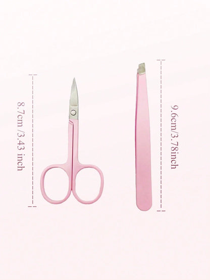 2pcs/Set, 1 Pink Eyebrow Scissors + 1 Pink Eyebrow Tweezer, Eyebrow Grooming Set, Beauty Tools, Suitable For Home And Commercial Use, Travel Friendly, Distribution, Gift For Girls, Home Decor, Vanity