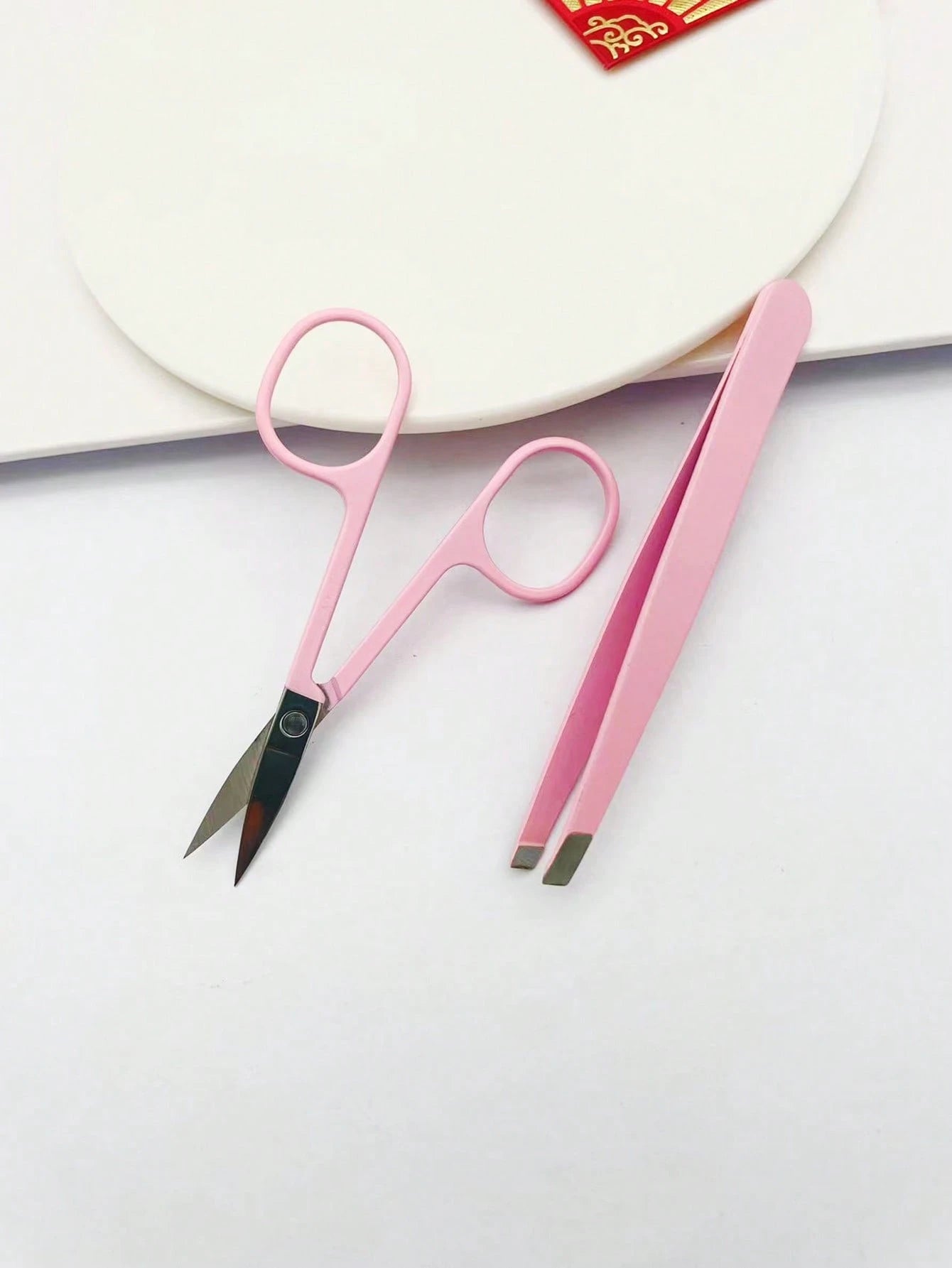 2pcs/Set, 1 Pink Eyebrow Scissors + 1 Pink Eyebrow Tweezer, Eyebrow Grooming Set, Beauty Tools, Suitable For Home And Commercial Use, Travel Friendly, Distribution, Gift For Girls, Home Decor, Vanity