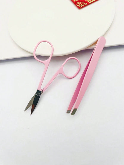2pcs/Set, 1 Pink Eyebrow Scissors + 1 Pink Eyebrow Tweezer, Eyebrow Grooming Set, Beauty Tools, Suitable For Home And Commercial Use, Travel Friendly, Distribution, Gift For Girls, Home Decor, Vanity