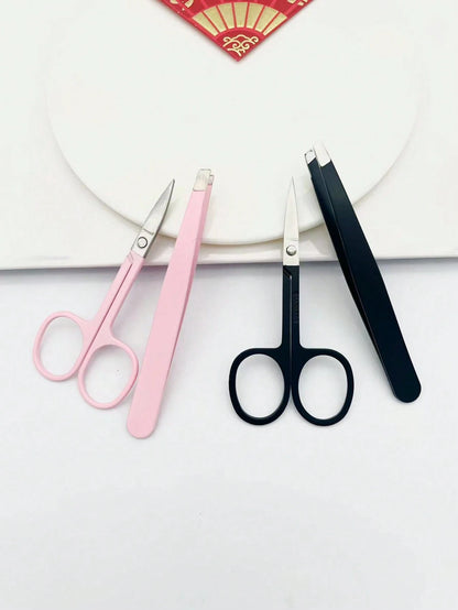 2pcs/Set, 1 Pink Eyebrow Scissors + 1 Pink Eyebrow Tweezer, Eyebrow Grooming Set, Beauty Tools, Suitable For Home And Commercial Use, Travel Friendly, Distribution, Gift For Girls, Home Decor, Vanity