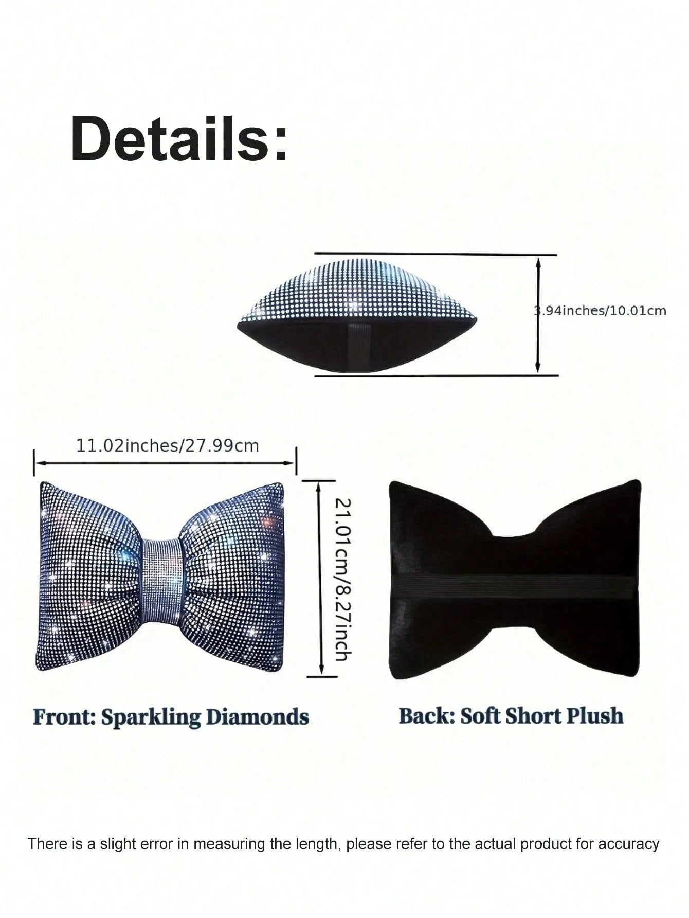 2pcs/Set 1pc Shiny Car Pillow- Car Headrest Bow Neck Support Pillow, Suitable For Drivers, With Rhinestone Bow Neck Support Cushion, Sleep Travel Neck Support Pillow, Suitable Rhinestone Car Interior