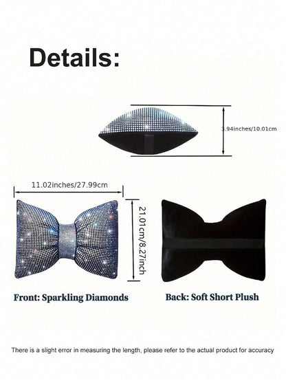 2pcs/Set 1pc Shiny Car Pillow- Car Headrest Bow Neck Support Pillow, Suitable For Drivers, With Rhinestone Bow Neck Support Cushion, Sleep Travel Neck Support Pillow, Suitable Rhinestone Car Interior